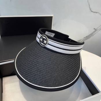 Chanel Straw Visor Hat with CC Patch Black 2025 0514 (SHI-250514112)