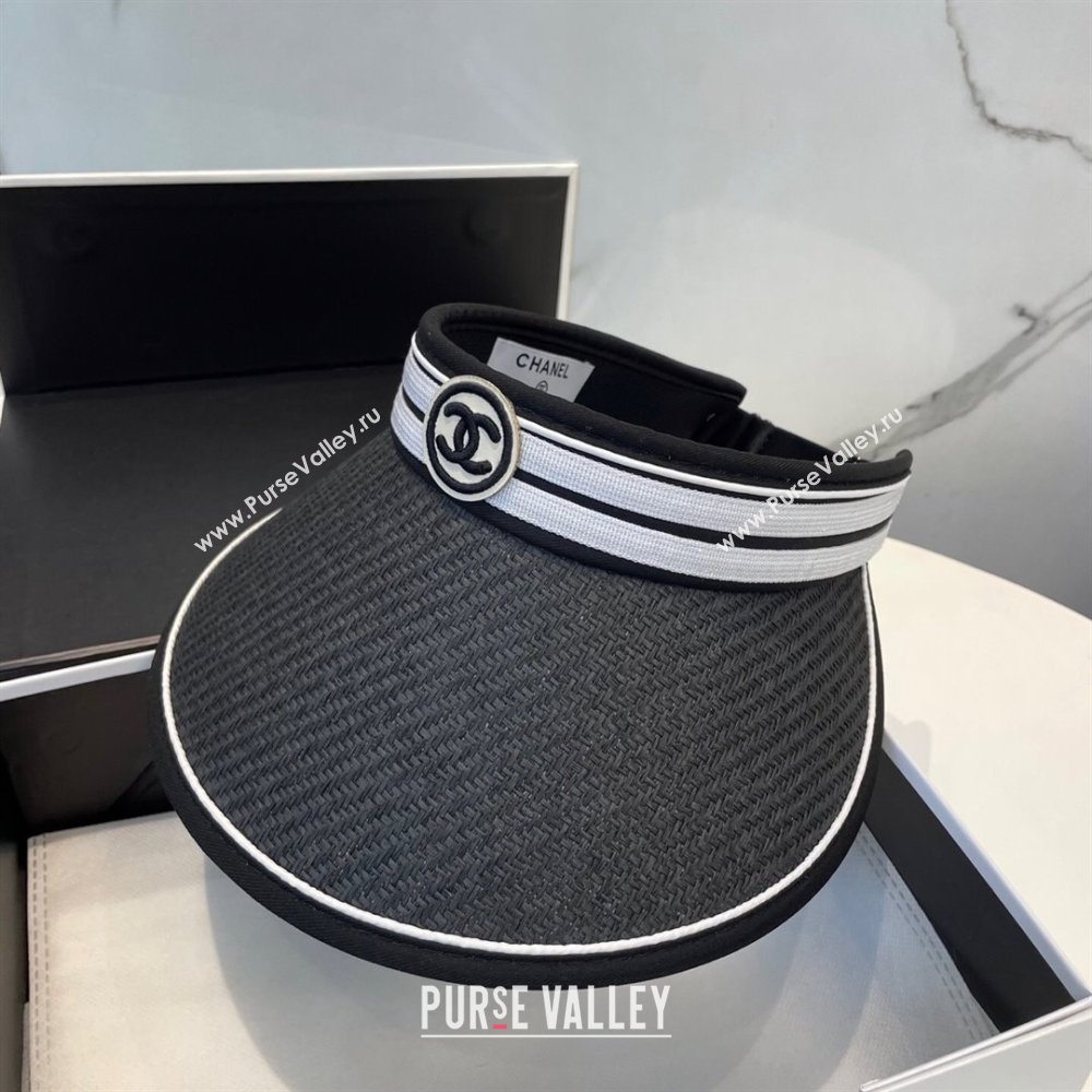 Chanel Straw Visor Hat with CC Patch Black 2025 0514 (SHI-250514112)