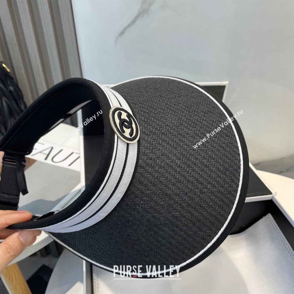 Chanel Straw Visor Hat with CC Patch Black 2025 0514 (SHI-250514112)