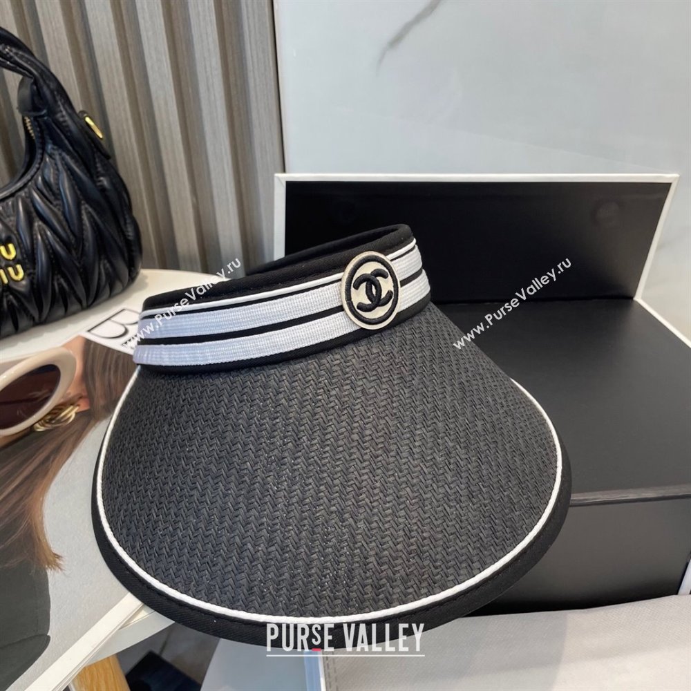 Chanel Straw Visor Hat with CC Patch Black 2025 0514 (SHI-250514112)