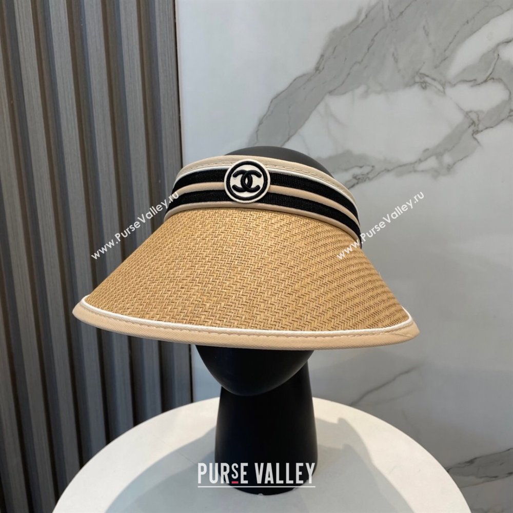 Chanel Straw Visor Hat with CC Patch Khaki 2025 0514 (SHI-250514111)