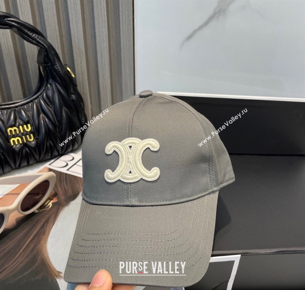 Celine Canvas Baseball Hat Triomphe Grey/White 2025 0617 (SHI-250617029)