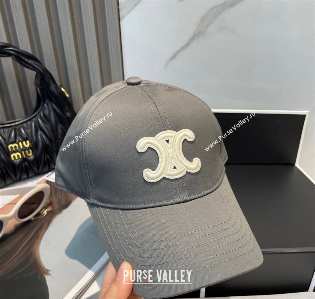 Celine Canvas Baseball Hat Triomphe Grey/White 2025 0617 (SHI-250617029)