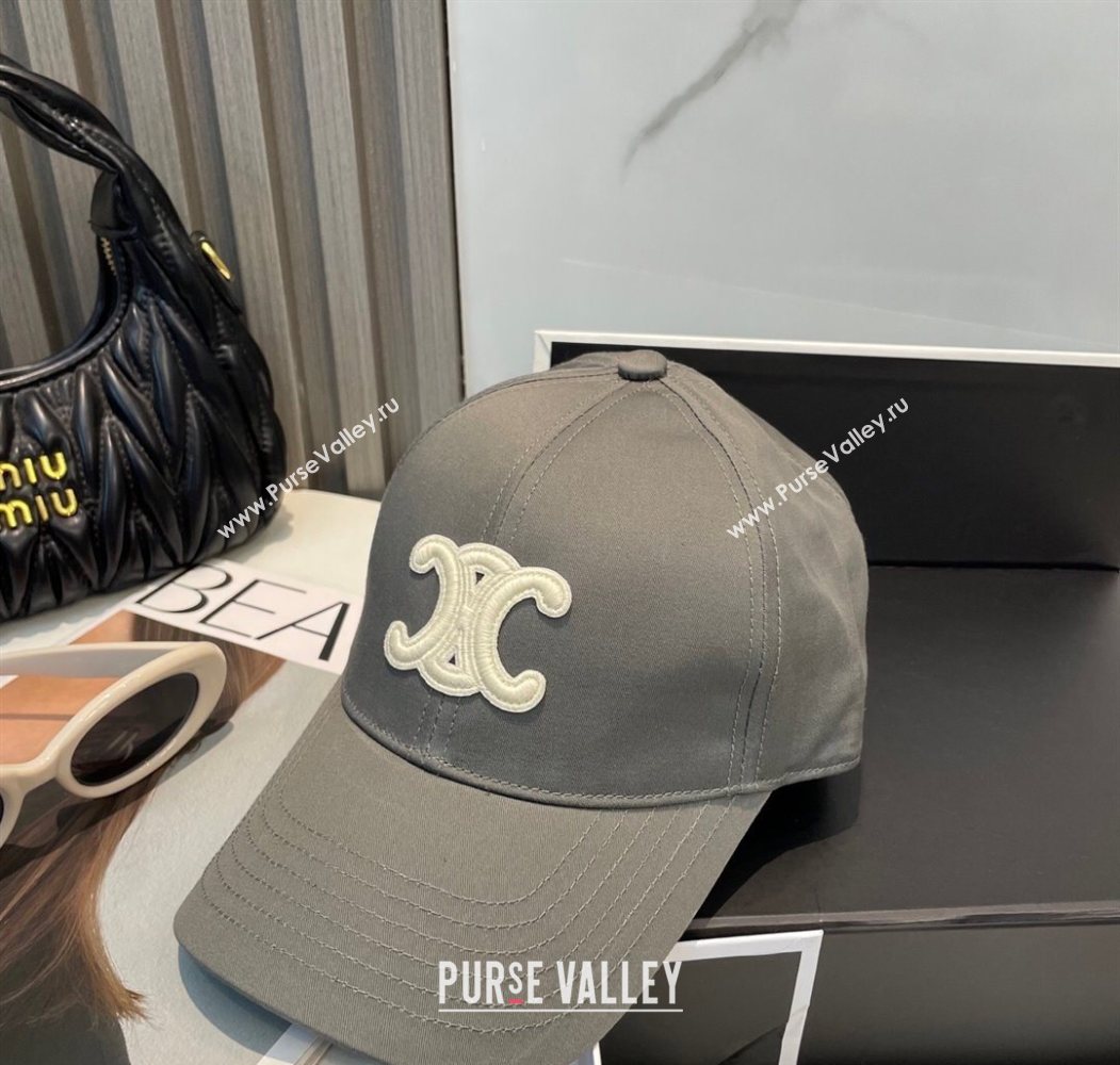 Celine Canvas Baseball Hat Triomphe Grey/White 2025 0617 (SHI-250617029)
