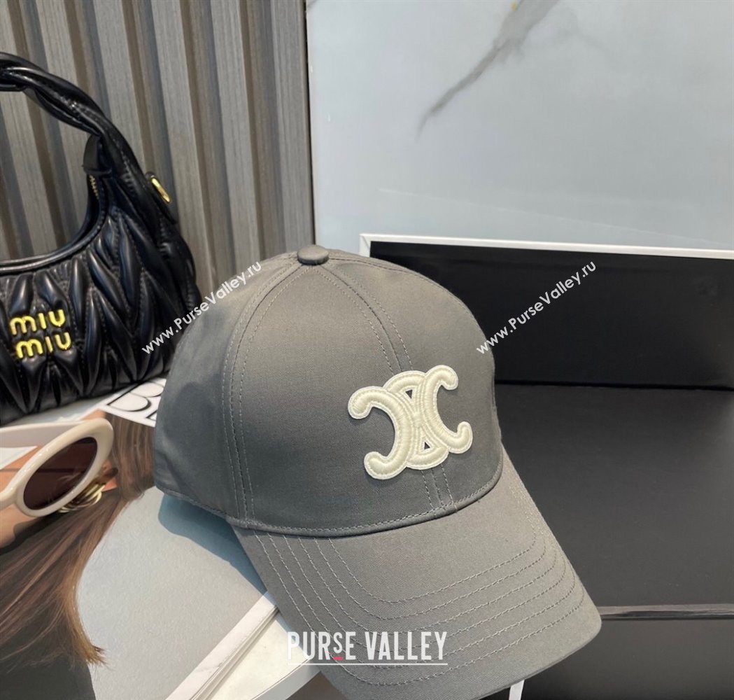 Celine Canvas Baseball Hat Triomphe Grey/White 2025 0617 (SHI-250617029)
