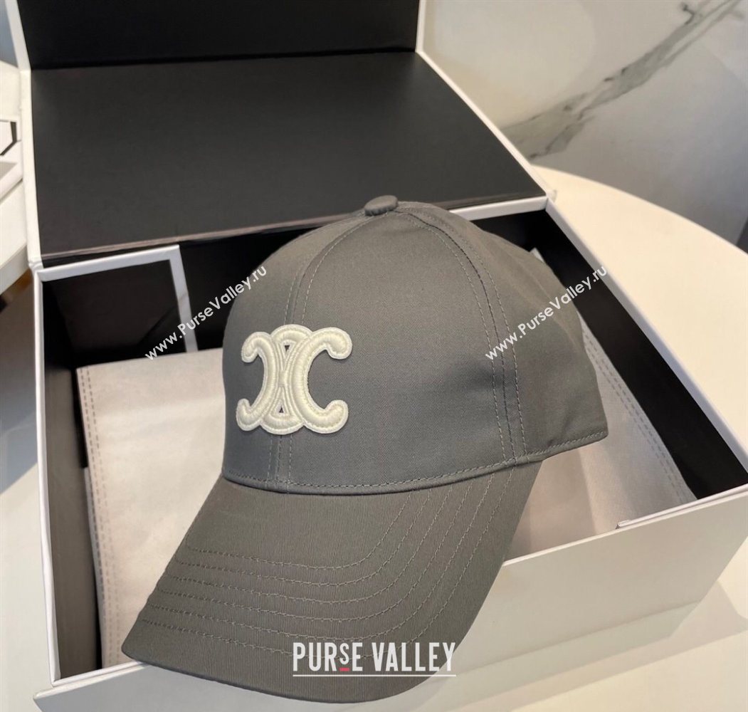 Celine Canvas Baseball Hat Triomphe Grey/White 2025 0617 (SHI-250617029)