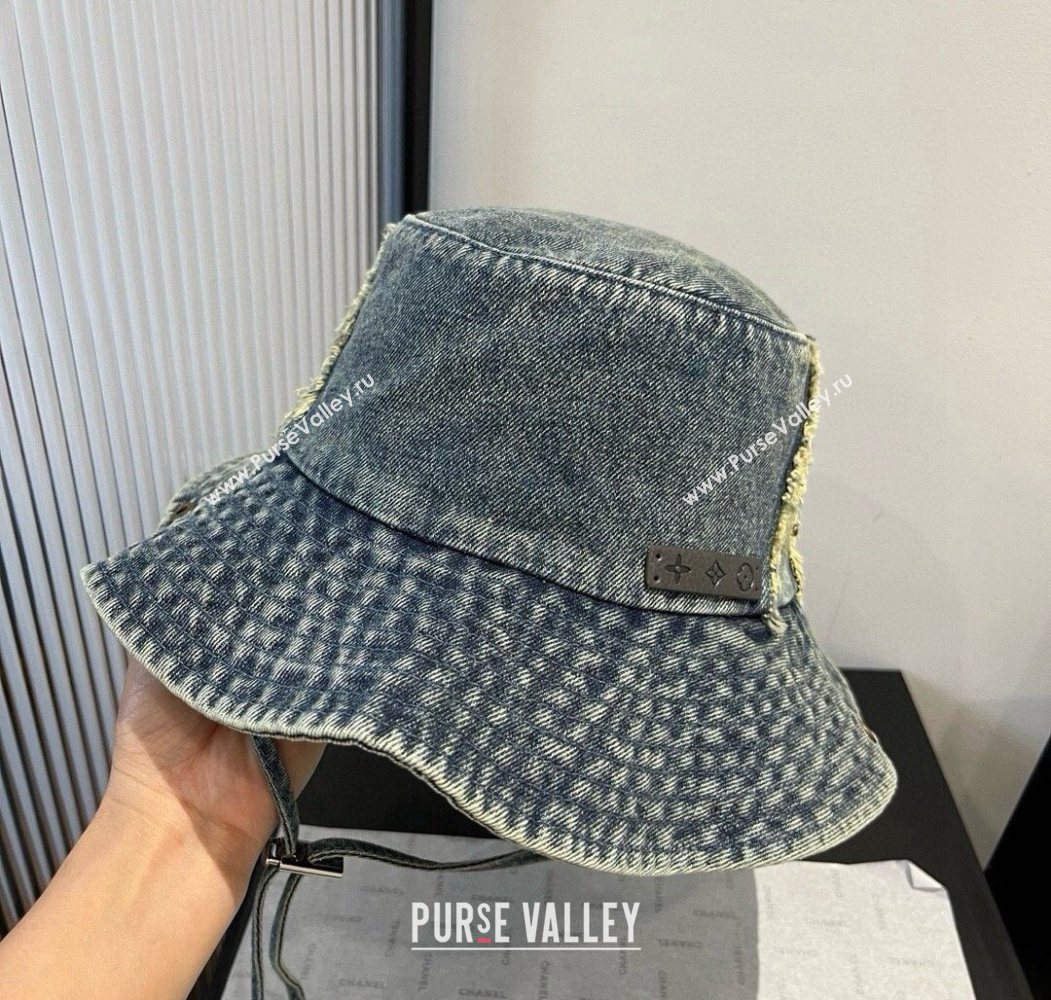 Louis Vuitton Denim Bucket Hat with Fringe Dark Blue 2025 0617 (XMN-250617006)