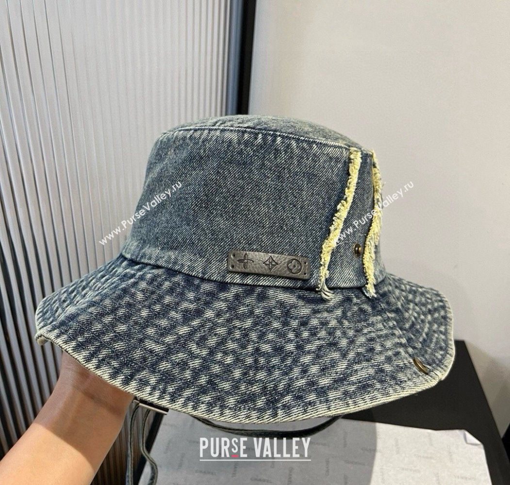 Louis Vuitton Denim Bucket Hat with Fringe Dark Blue 2025 0617 (XMN-250617006)