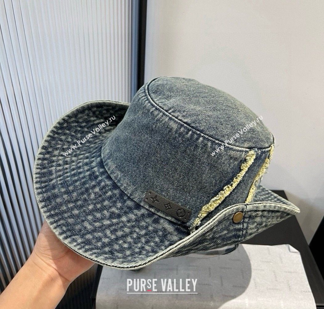 Louis Vuitton Denim Bucket Hat with Fringe Dark Blue 2025 0617 (XMN-250617006)