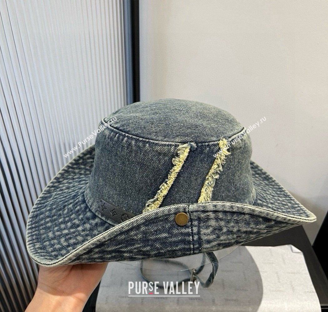 Louis Vuitton Denim Bucket Hat with Fringe Dark Blue 2025 0617 (XMN-250617006)