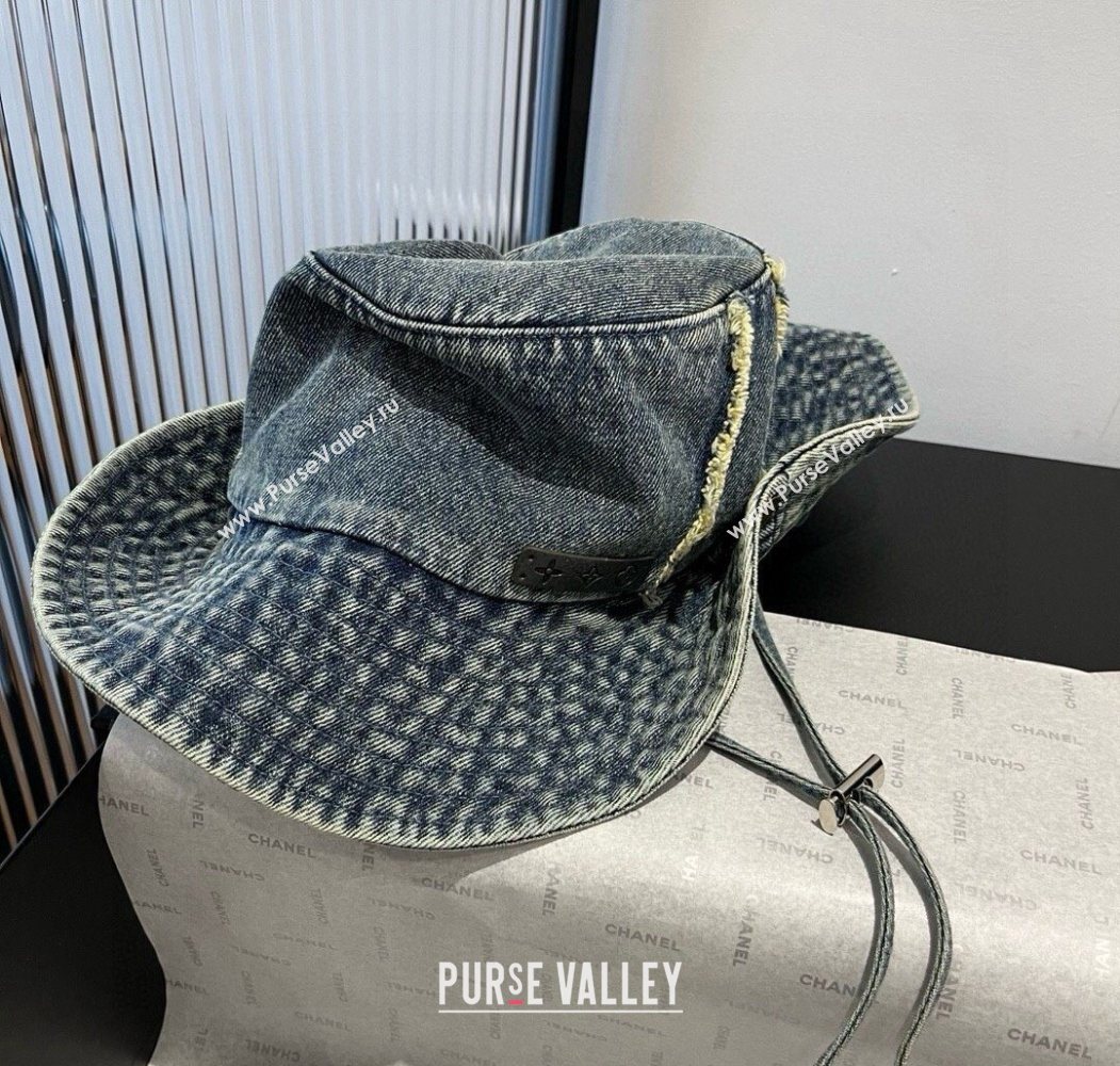 Louis Vuitton Denim Bucket Hat with Fringe Dark Blue 2025 0617 (XMN-250617006)