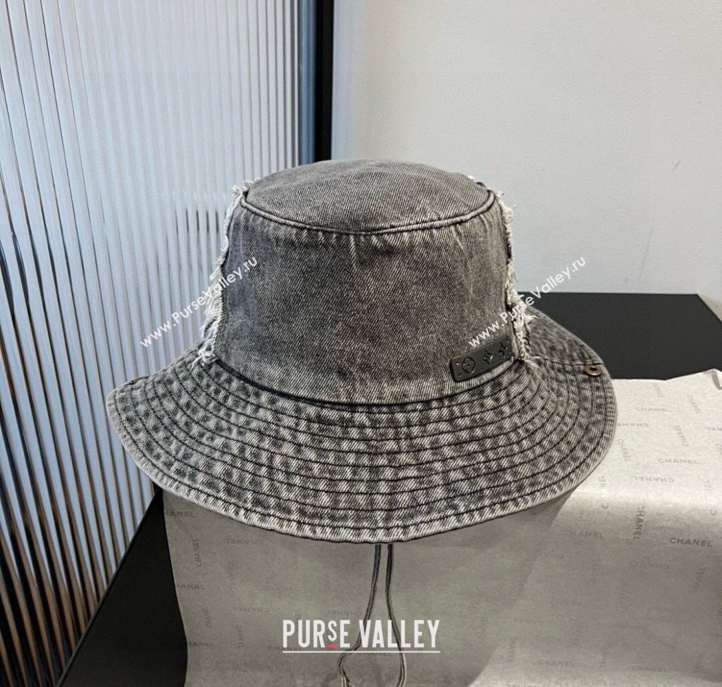 Louis Vuitton Denim Bucket Hat with Fringe Grey 2025 0617 (XMN-250617007)