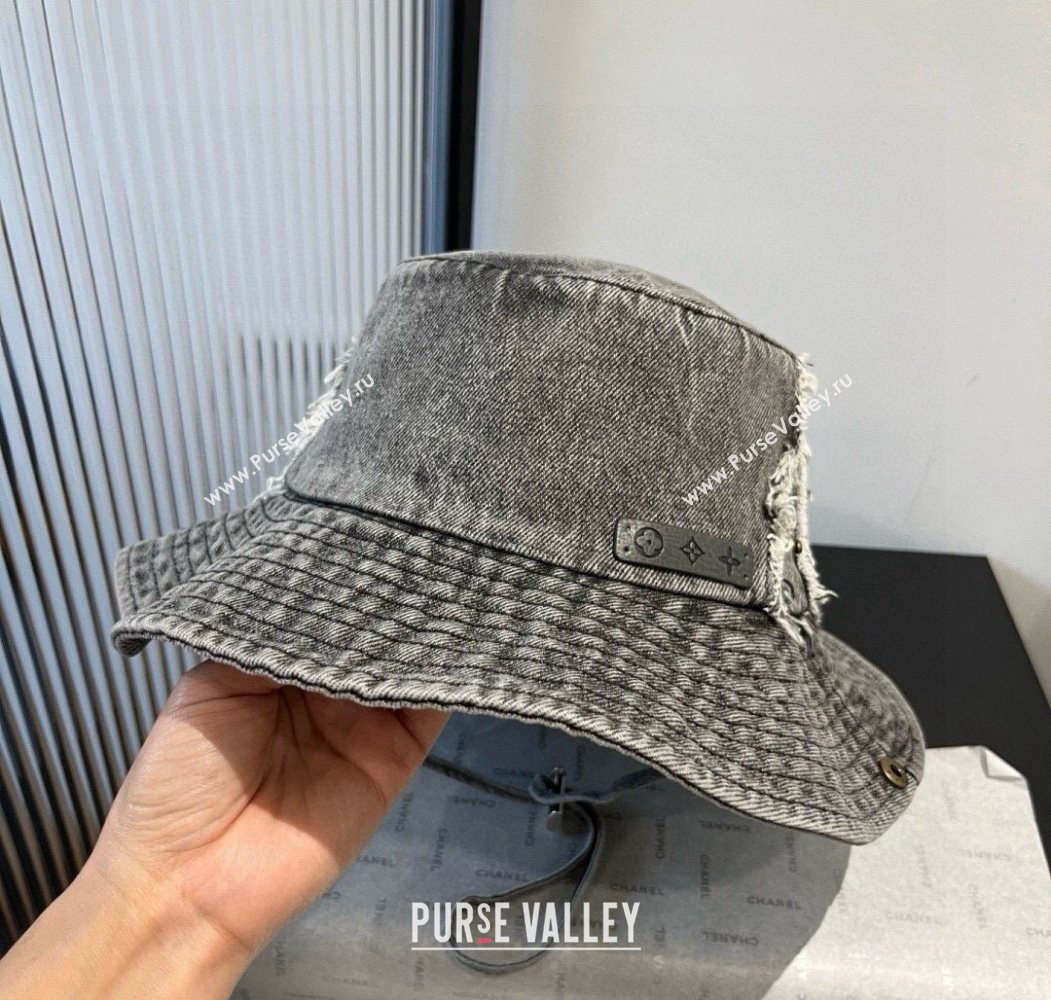 Louis Vuitton Denim Bucket Hat with Fringe Grey 2025 0617 (XMN-250617007)
