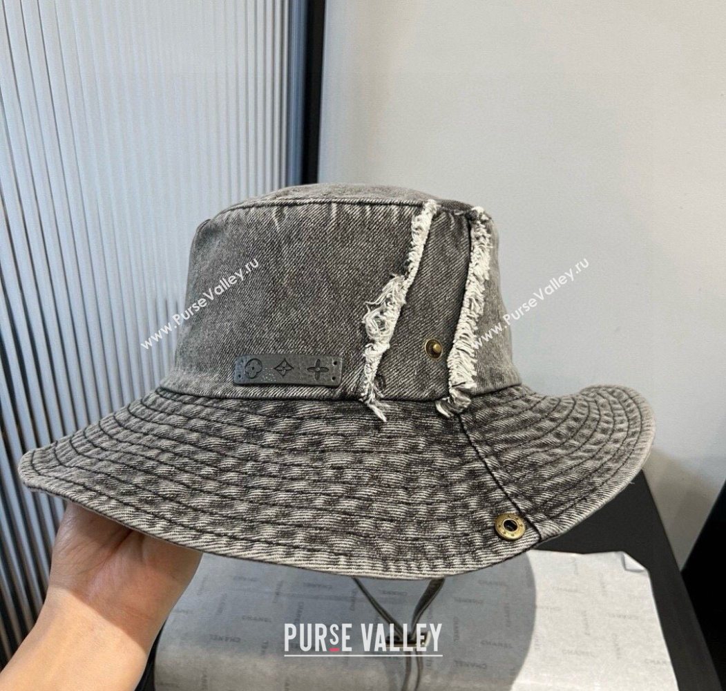 Louis Vuitton Denim Bucket Hat with Fringe Grey 2025 0617 (XMN-250617007)