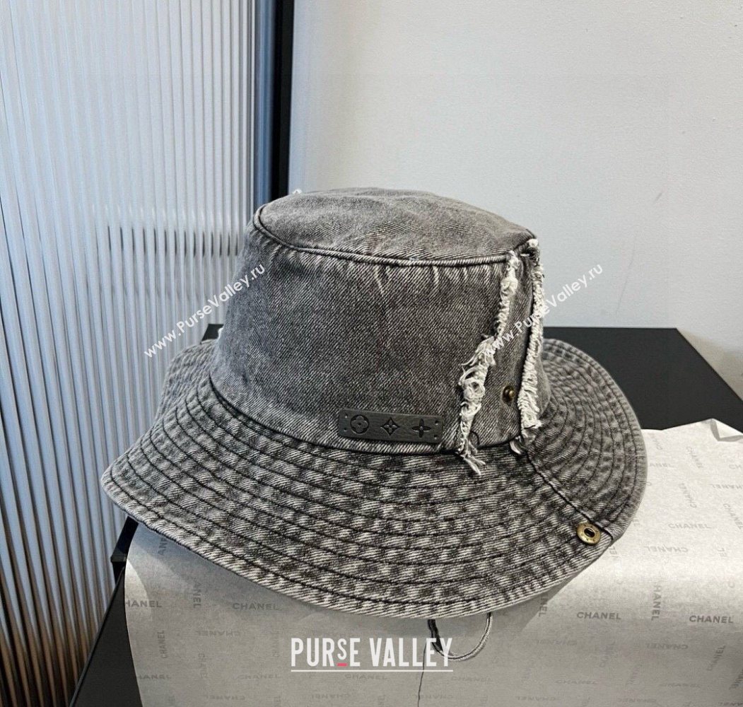 Louis Vuitton Denim Bucket Hat with Fringe Grey 2025 0617 (XMN-250617007)