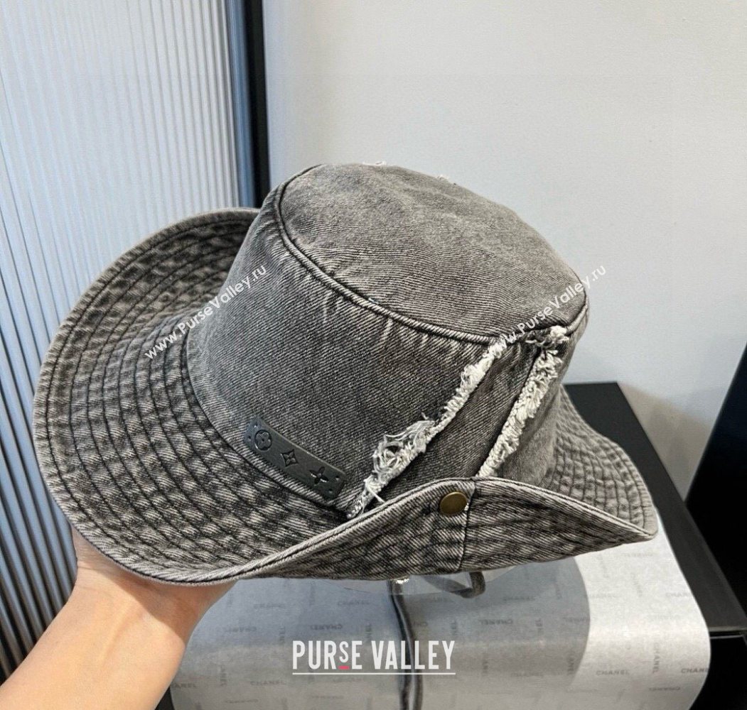 Louis Vuitton Denim Bucket Hat with Fringe Grey 2025 0617 (XMN-250617007)