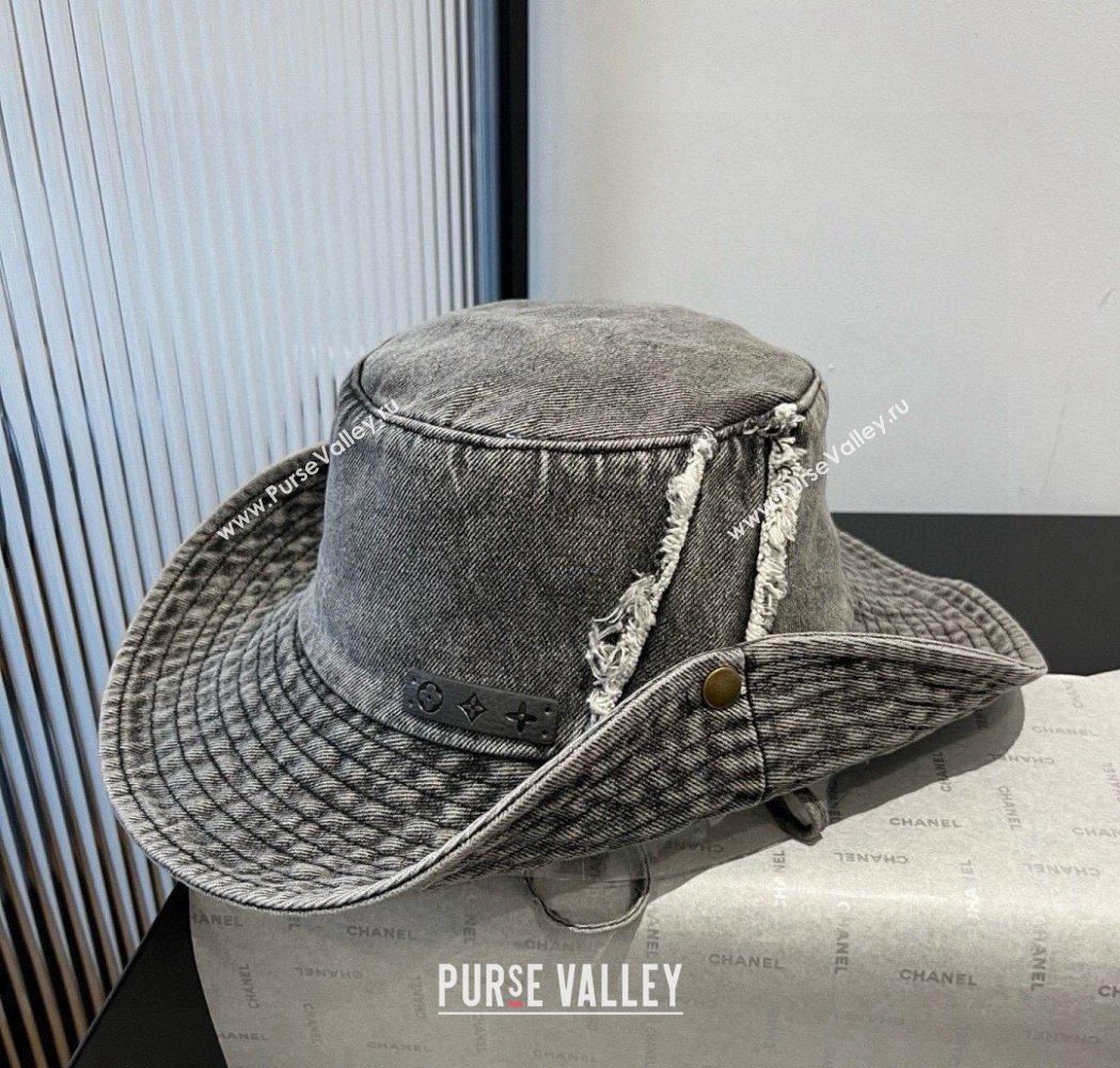Louis Vuitton Denim Bucket Hat with Fringe Grey 2025 0617 (XMN-250617007)