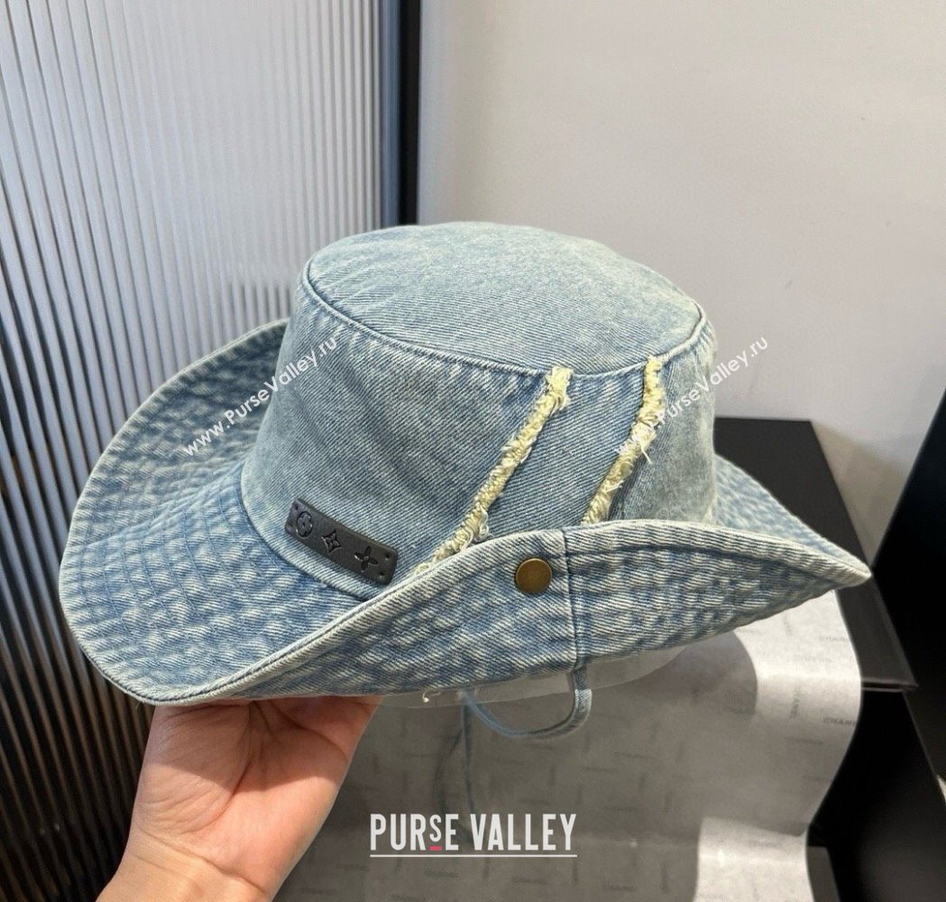 Louis Vuitton Denim Bucket Hat with Fringe Light Blue 2025 0617 (XMN-250617008)