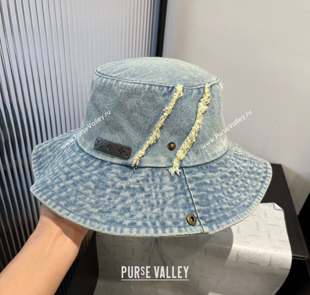 Louis Vuitton Denim Bucket Hat with Fringe Light Blue 2025 0617 (XMN-250617008)