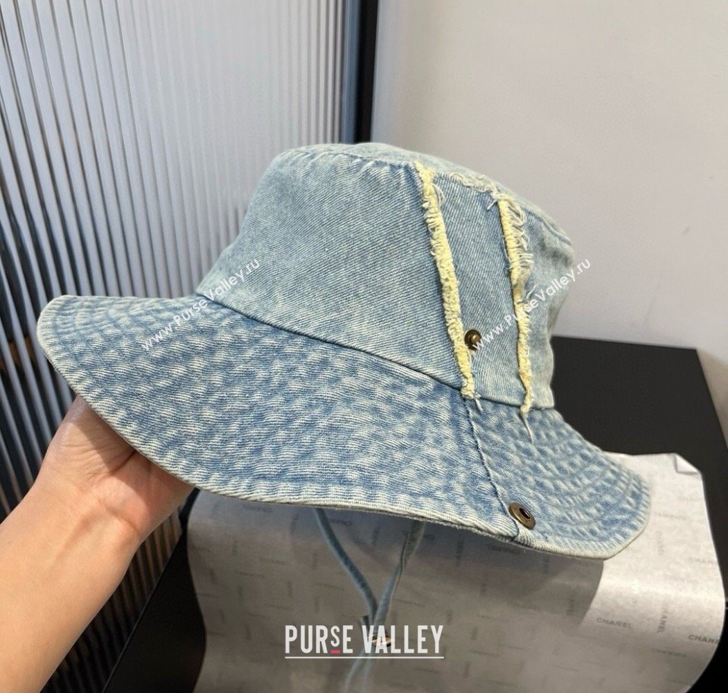 Louis Vuitton Denim Bucket Hat with Fringe Light Blue 2025 0617 (XMN-250617008)