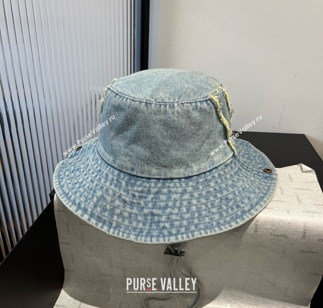 Louis Vuitton Denim Bucket Hat with Fringe Light Blue 2025 0617 (XMN-250617008)