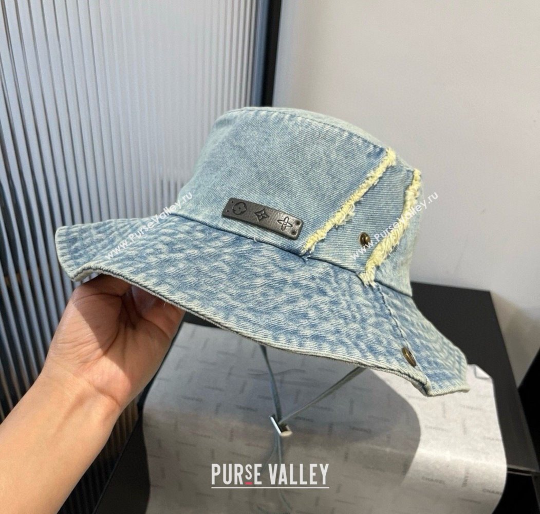 Louis Vuitton Denim Bucket Hat with Fringe Light Blue 2025 0617 (XMN-250617008)