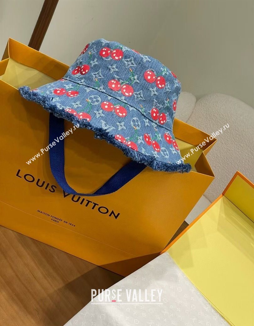 Louis Vuitton LV x TM Cerise Cherry Denim Bucket Hat Blue 2025 0724 (MAO-250724040)