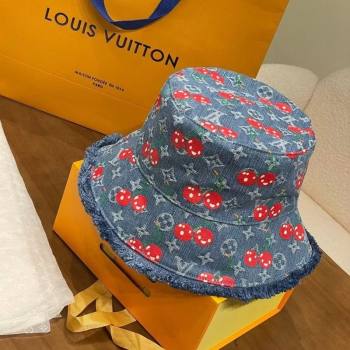Louis Vuitton LV x TM Cerise Cherry Denim Bucket Hat Blue 2025 0724 (MAO-250724040)