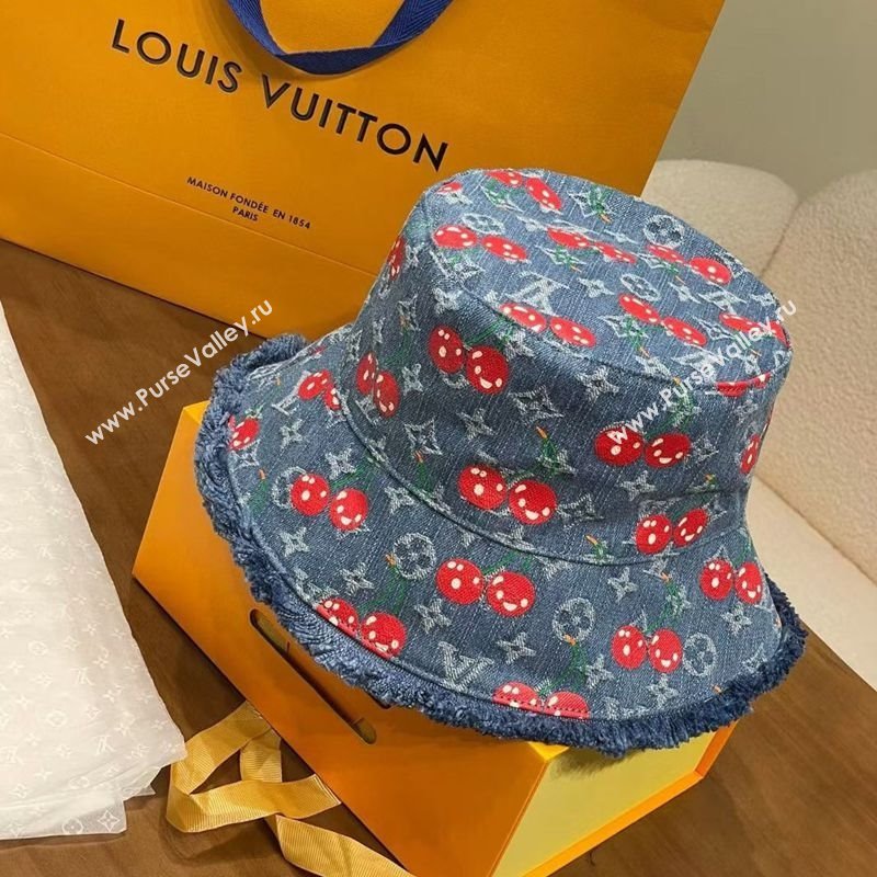Louis Vuitton LV x TM Cerise Cherry Denim Bucket Hat Blue 2025 0724 (MAO-250724040)