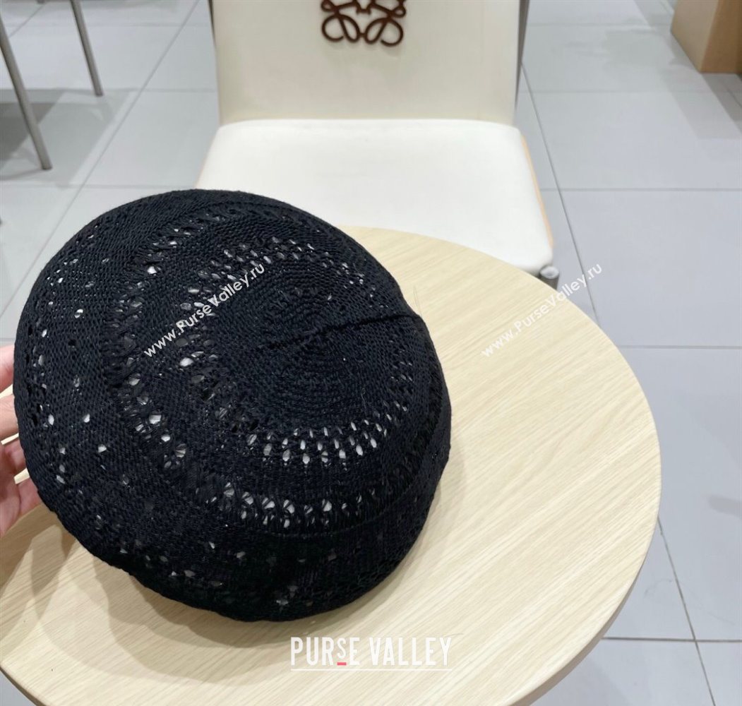 Miu Miu Strass Logo Knit Beret Hat Black 2025 0724 (SHI-250724052)