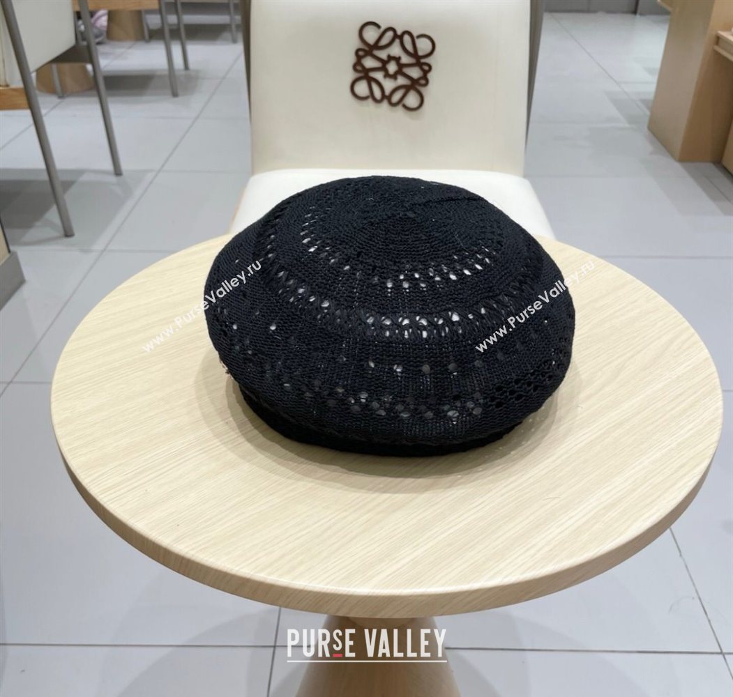 Miu Miu Strass Logo Knit Beret Hat Black 2025 0724 (SHI-250724052)