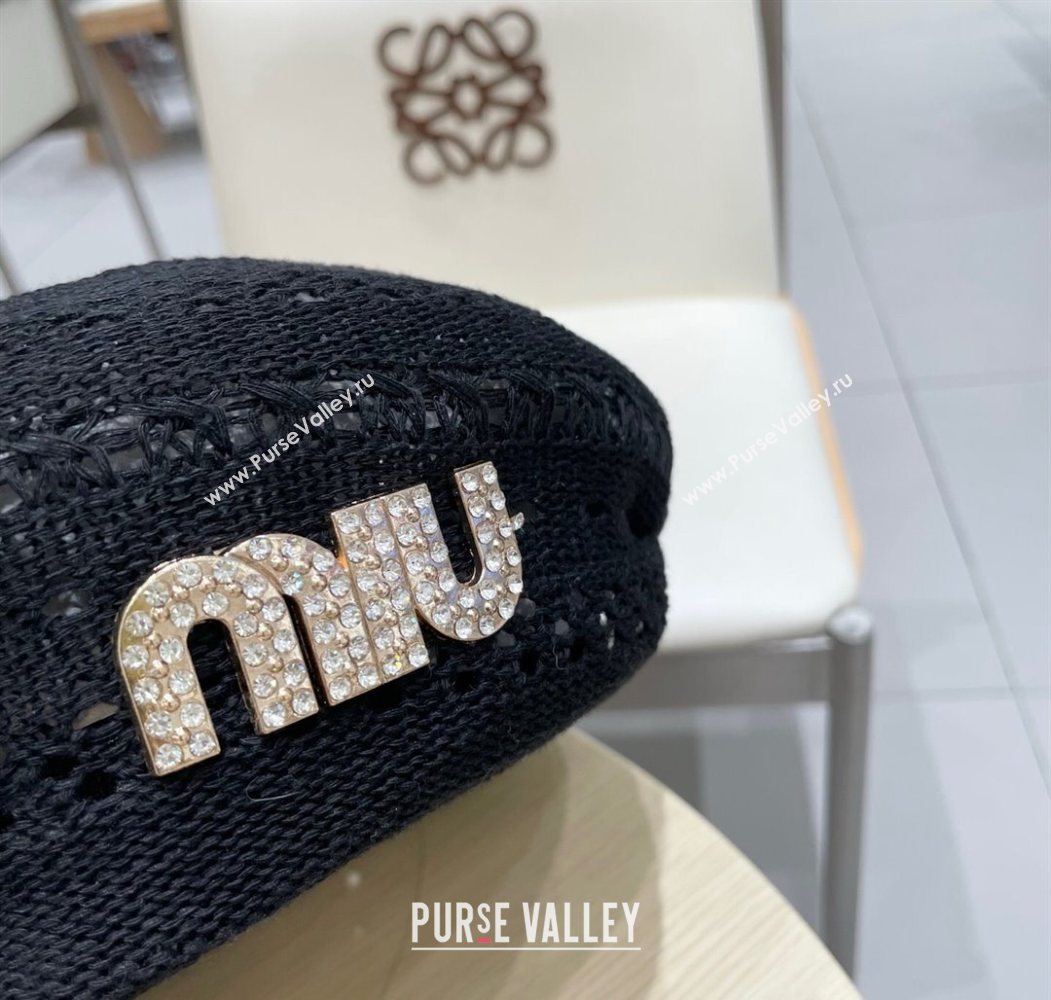 Miu Miu Strass Logo Knit Beret Hat Black 2025 0724 (SHI-250724052)