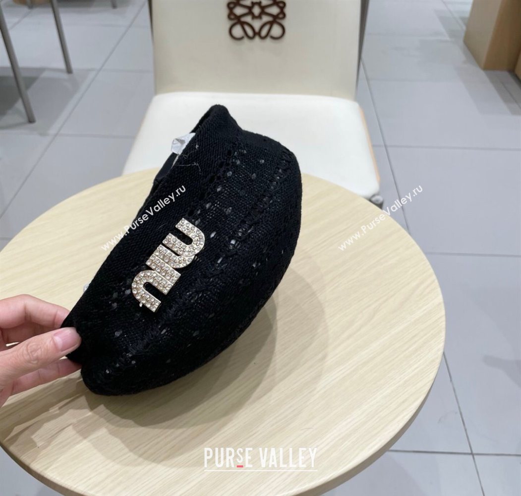 Miu Miu Strass Logo Knit Beret Hat Black 2025 0724 (SHI-250724052)