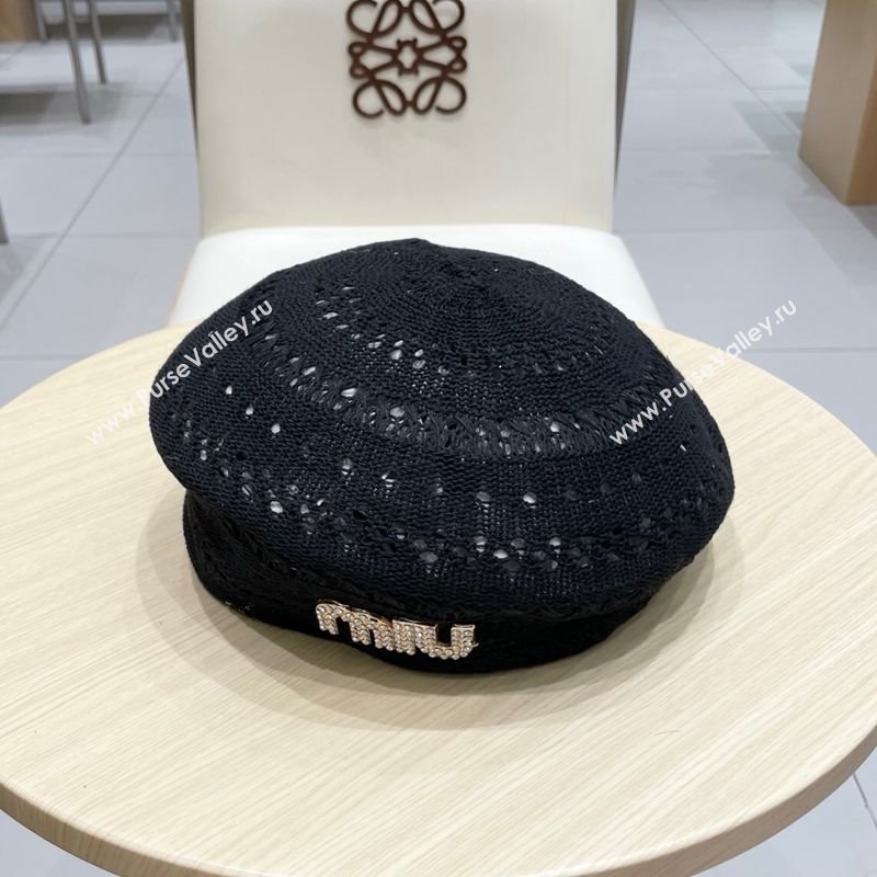 Miu Miu Strass Logo Knit Beret Hat Black 2025 0724 (SHI-250724052)