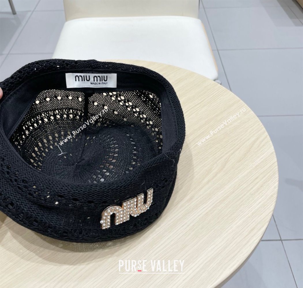 Miu Miu Strass Logo Knit Beret Hat Black 2025 0724 (SHI-250724052)