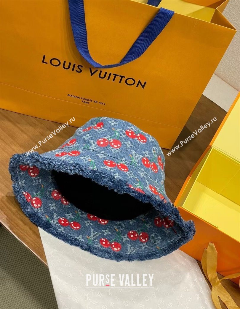 Louis Vuitton LV x TM Cerise Cherry Denim Bucket Hat Blue 2025 0724 (MAO-250724040)