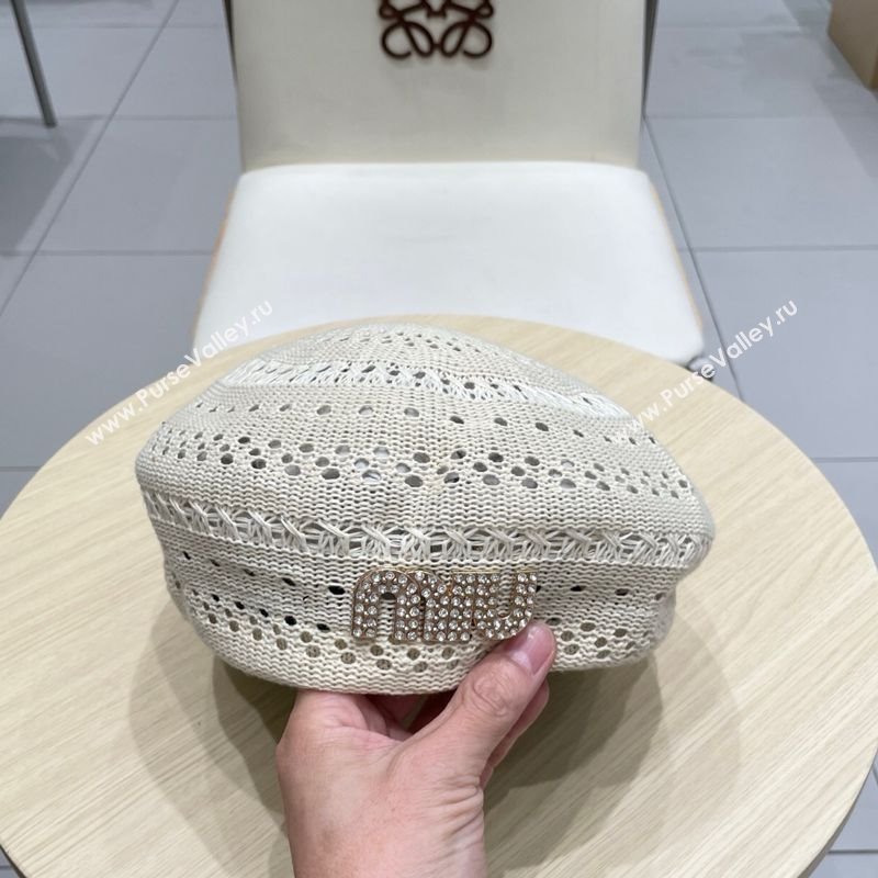 Miu Miu Strass Logo Knit Beret Hat Light Grey 2025 0724 (SHI-250724053)