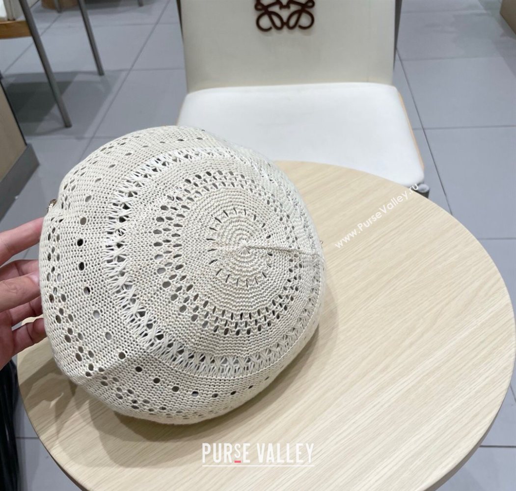 Miu Miu Strass Logo Knit Beret Hat Light Grey 2025 0724 (SHI-250724053)