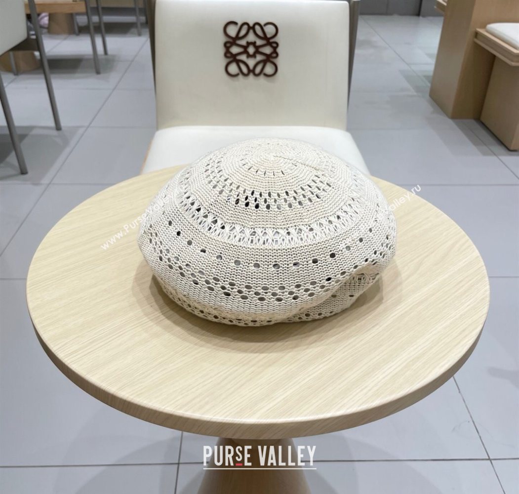 Miu Miu Strass Logo Knit Beret Hat Light Grey 2025 0724 (SHI-250724053)