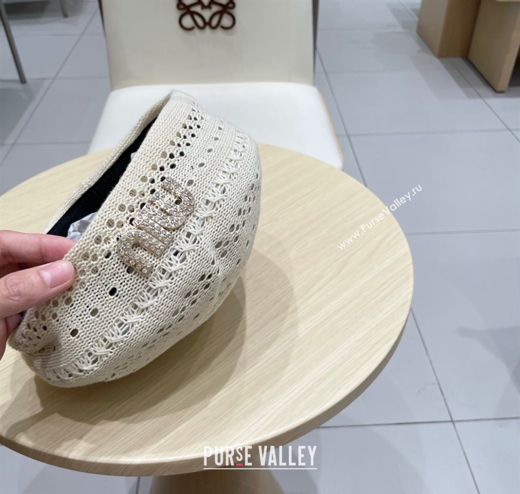 Miu Miu Strass Logo Knit Beret Hat Light Grey 2025 0724 (SHI-250724053)