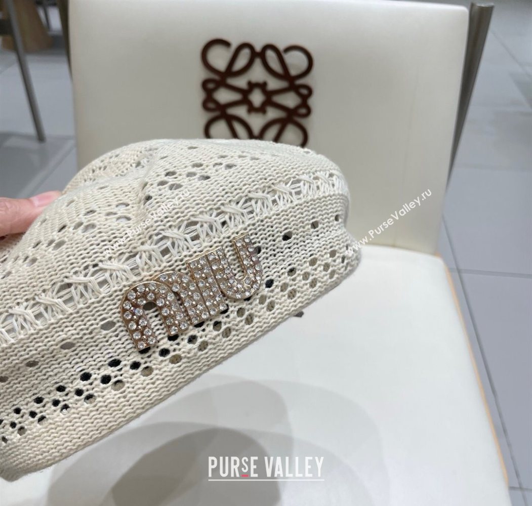 Miu Miu Strass Logo Knit Beret Hat Light Grey 2025 0724 (SHI-250724053)