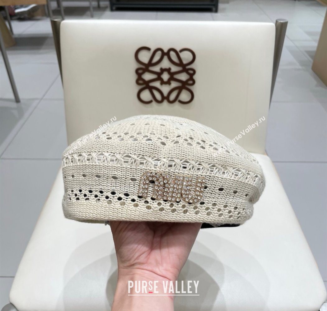 Miu Miu Strass Logo Knit Beret Hat Light Grey 2025 0724 (SHI-250724053)