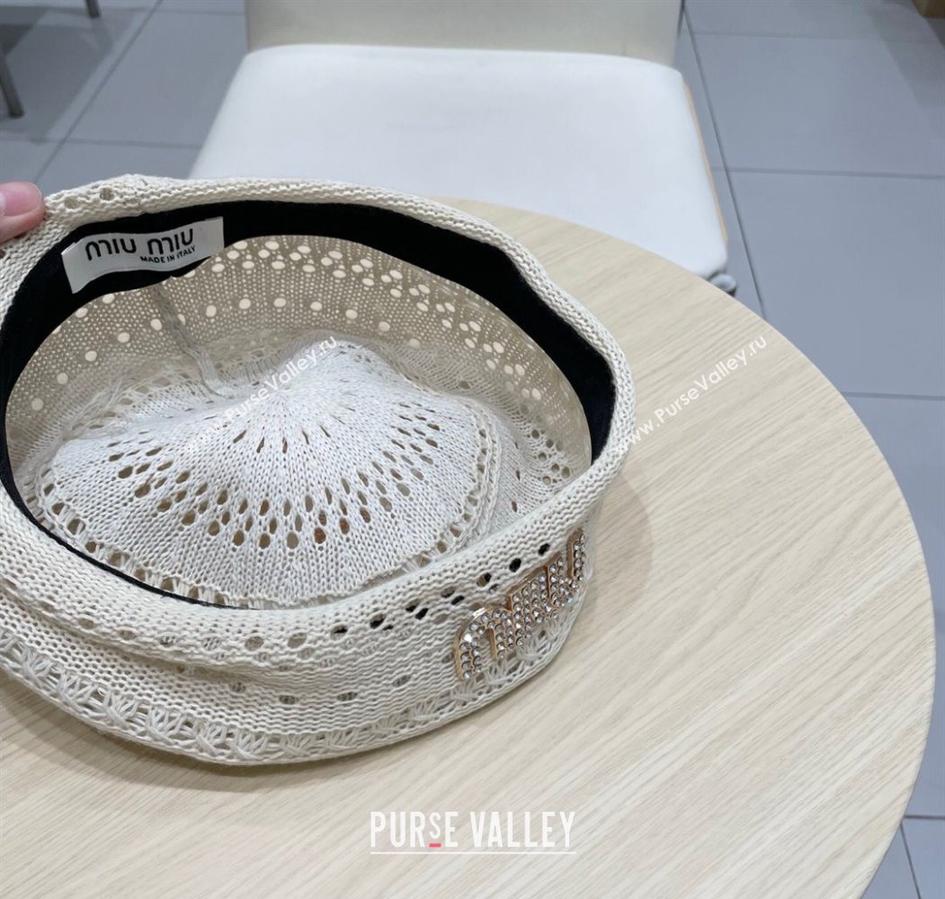 Miu Miu Strass Logo Knit Beret Hat Light Grey 2025 0724 (SHI-250724053)
