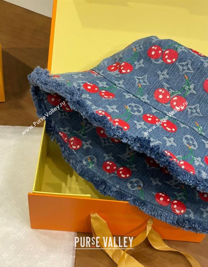 Louis Vuitton LV x TM Cerise Cherry Denim Bucket Hat Blue 2025 0724 (MAO-250724040)