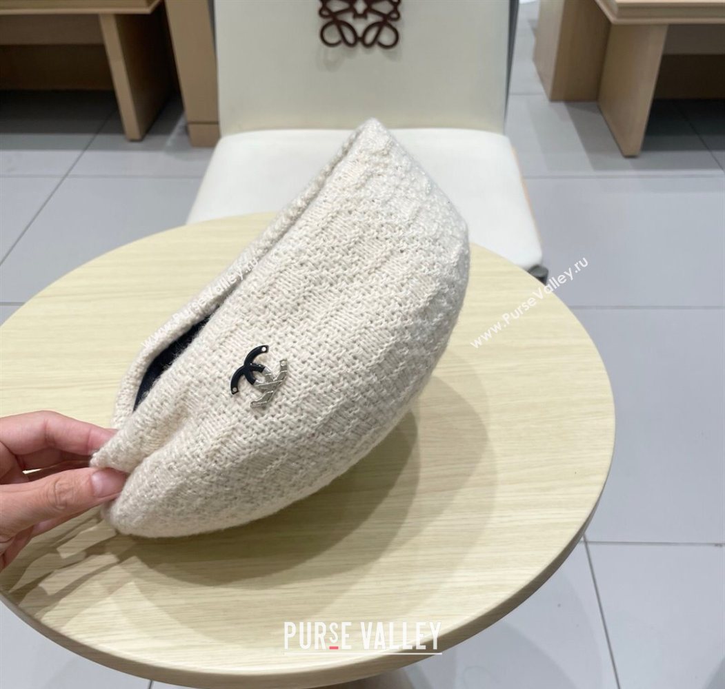 Chanel CC Knit Beret Hat White 2025 0724 (SHI-250724054)