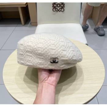 Chanel CC Knit Beret Hat White 2025 0724 (SHI-250724054)