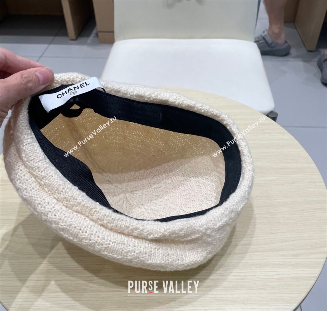 Chanel CC Knit Beret Hat White 2025 0724 (SHI-250724054)