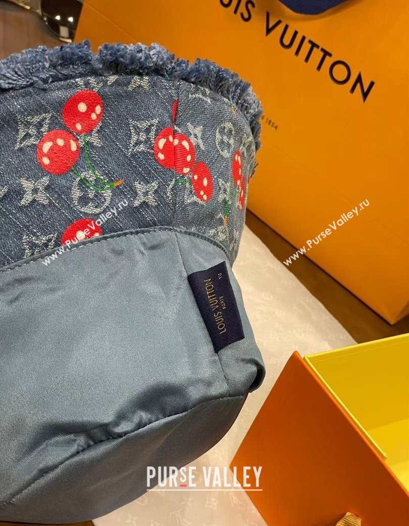 Louis Vuitton LV x TM Cerise Cherry Denim Bucket Hat Blue 2025 0724 (MAO-250724040)