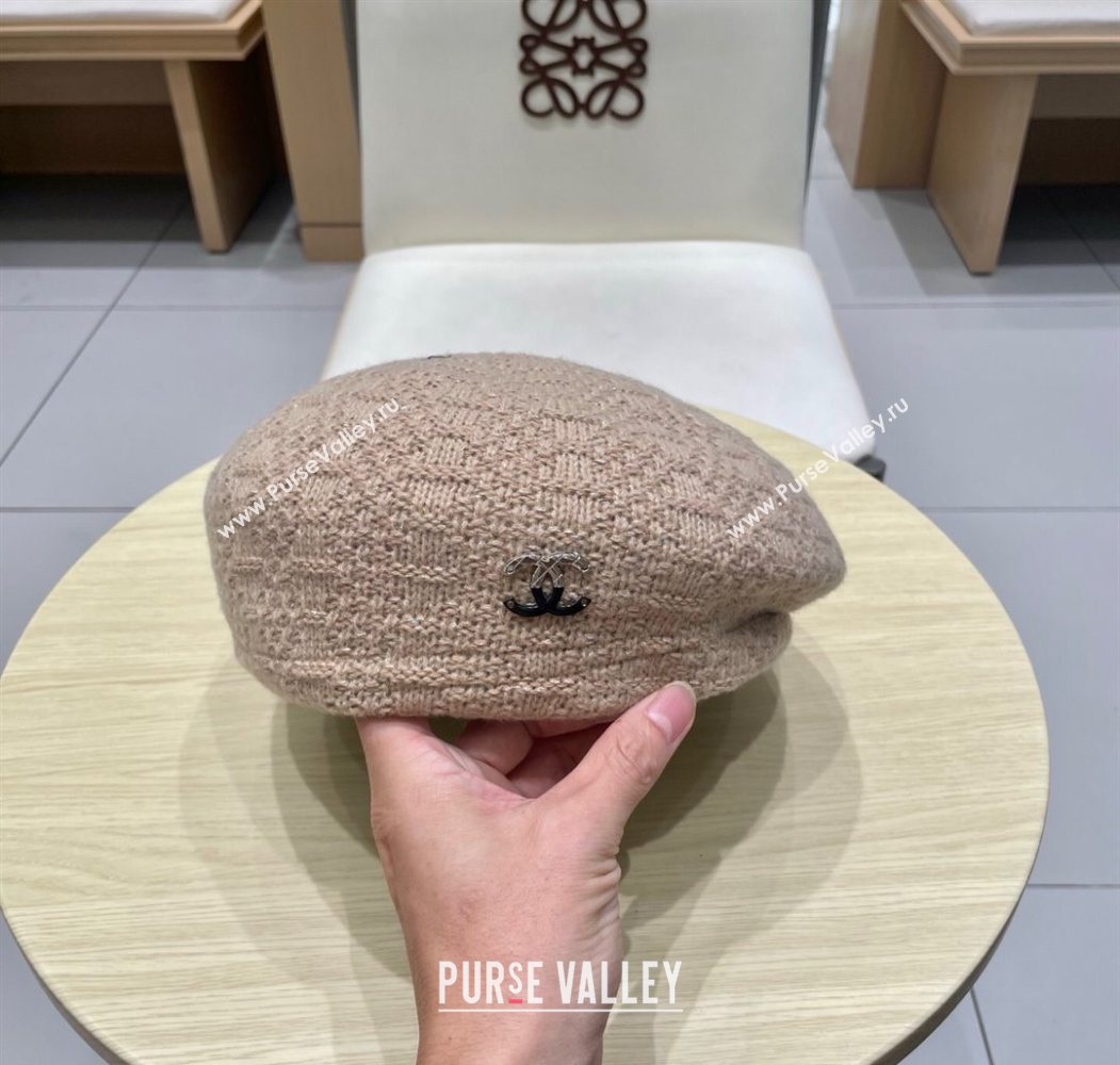 Chanel CC Knit Beret Hat Beige 2025 0724 (SHI-250724056)