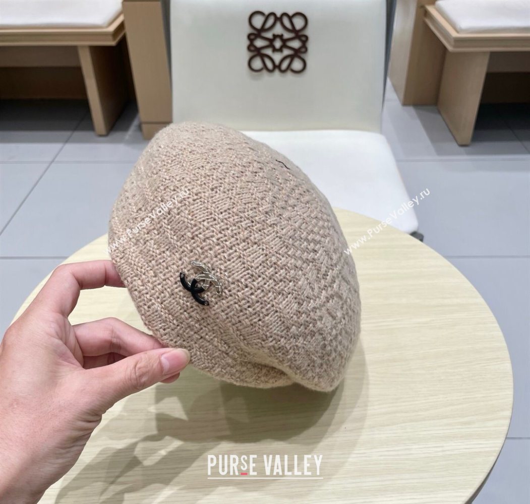 Chanel CC Knit Beret Hat Beige 2025 0724 (SHI-250724056)